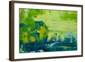 Abstract Art Background. Oil Painting on Canvas. Green and Yellow Texture. Fragment of Artwork. Spo-Sweet Art-Framed Photographic Print