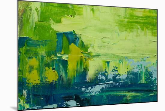 Abstract Art Background. Oil Painting on Canvas. Green and Yellow Texture. Fragment of Artwork. Spo-Sweet Art-Mounted Photographic Print