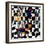 Abstract Background Composition, with Strokes, Splashes and Circles, Black and White-Kirsten Hinte-Framed Art Print