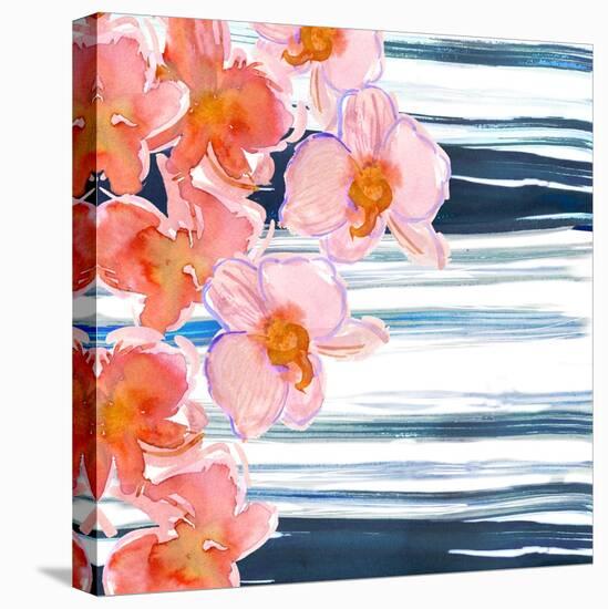 Abstract Background with Red Flowers and Green Blue Stains. Pattern of Poppies, Orchids. Mother`S D-Shineprint-Stretched Canvas