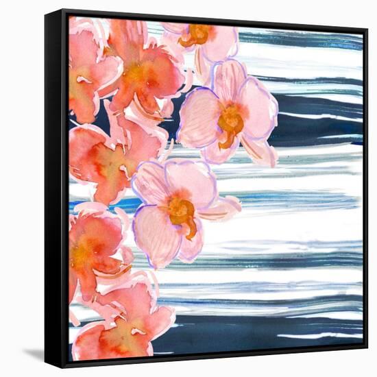 Abstract Background with Red Flowers and Green Blue Stains. Pattern of Poppies, Orchids. Mother`S D-Shineprint-Framed Stretched Canvas