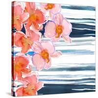 Abstract Background with Red Flowers and Green Blue Stains. Pattern of Poppies, Orchids. Mother`S D-Shineprint-Stretched Canvas