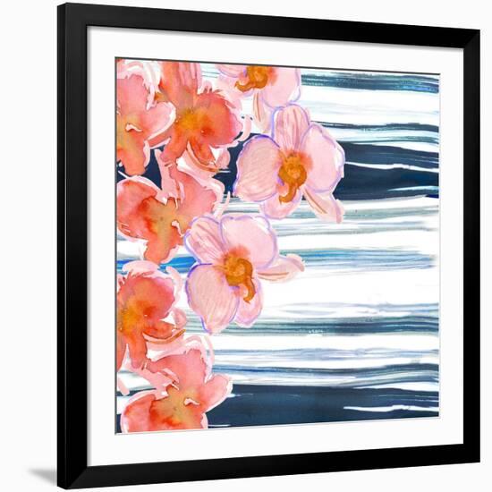 Abstract Background with Red Flowers and Green Blue Stains. Pattern of Poppies, Orchids. Mother`S D-Shineprint-Framed Art Print