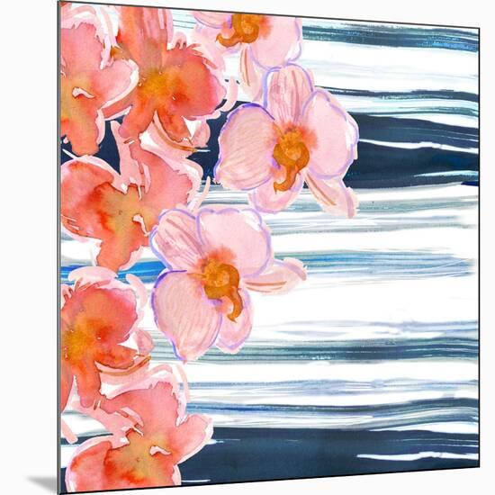 Abstract Background with Red Flowers and Green Blue Stains. Pattern of Poppies, Orchids. Mother`S D-Shineprint-Mounted Art Print