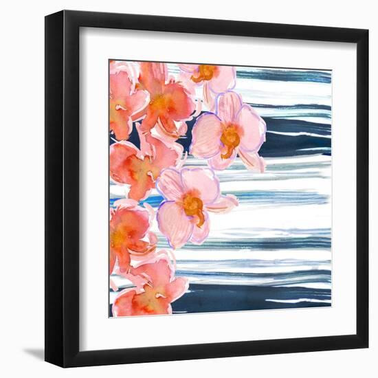 Abstract Background with Red Flowers and Green Blue Stains. Pattern of Poppies, Orchids. Mother`S D-Shineprint-Framed Art Print