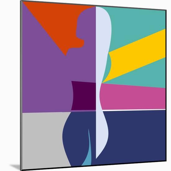 Abstract Background with Woman Silhouette Geometric Shapes Minimalistic Style-EverstRuslan-Mounted Art Print