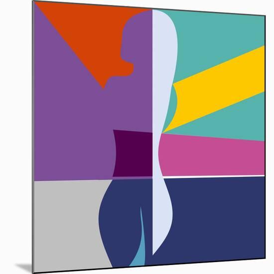 Abstract Background with Woman Silhouette Geometric Shapes Minimalistic Style-EverstRuslan-Mounted Art Print