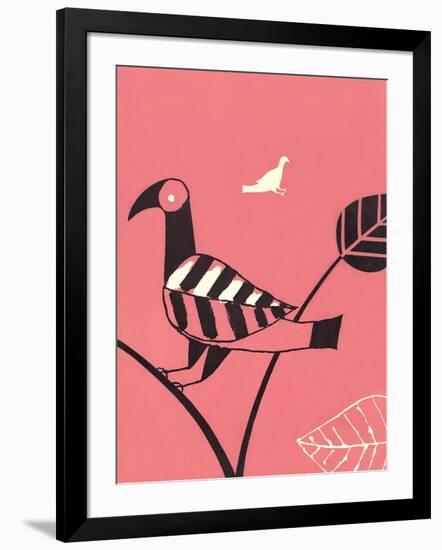 Abstract Bird Perched on Branch-Found Image Press-Framed Giclee Print