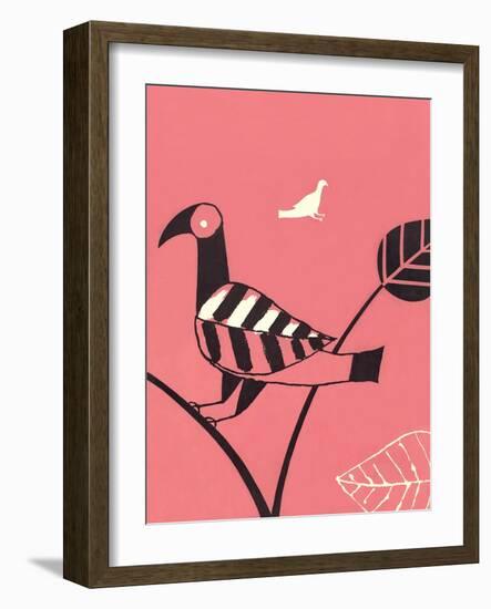 Abstract Bird Perched on Branch-Found Image Press-Framed Giclee Print