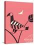 Abstract Bird Perched on Branch-Found Image Press-Stretched Canvas