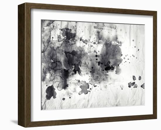 Abstract Black And White Ink Painting On Grunge Paper Texture-run4it-Framed Art Print