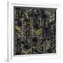 Abstract Black Seamless Pattern. Isometric Building at Night. Linear Style. the Outlines of Skyscra-Svetlana Avv-Framed Art Print