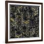 Abstract Black Seamless Pattern. Isometric Building at Night. Linear Style. the Outlines of Skyscra-Svetlana Avv-Framed Art Print