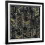 Abstract Black Seamless Pattern. Isometric Building at Night. Linear Style. the Outlines of Skyscra-Svetlana Avv-Framed Art Print