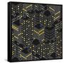 Abstract Black Seamless Pattern. Isometric Building at Night. Linear Style. the Outlines of Skyscra-Svetlana Avv-Framed Stretched Canvas