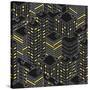 Abstract Black Seamless Pattern. Isometric Building at Night. Linear Style. the Outlines of Skyscra-Svetlana Avv-Stretched Canvas