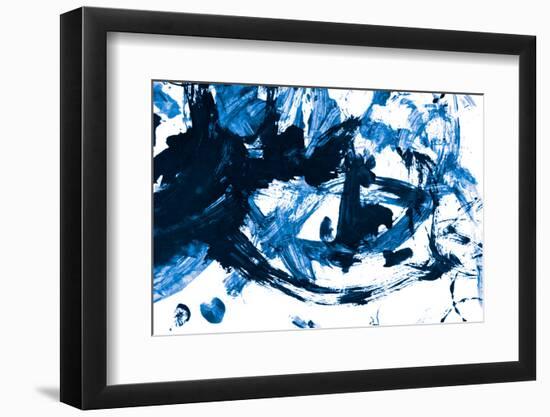 Abstract Blue Acrylic Paint Brush Isolated on White Background, Top View.-component-Framed Photographic Print