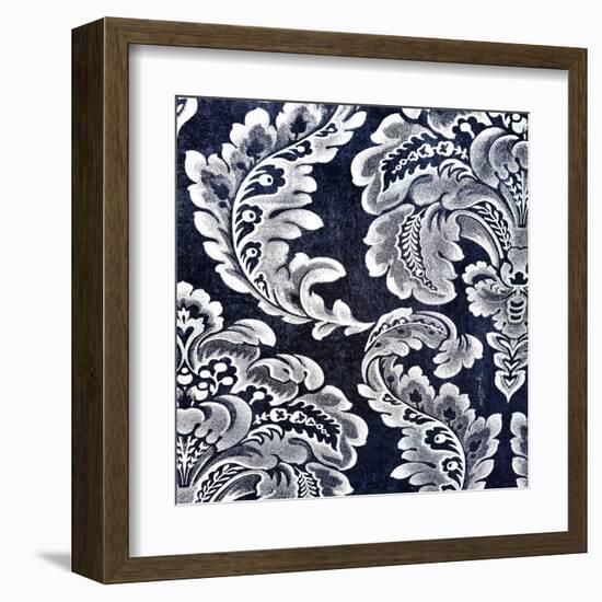 Abstract Blue Background or Paper with Grunge Background Texture with White Floral Patterns-iulias-Framed Art Print