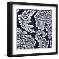 Abstract Blue Background or Paper with Grunge Background Texture with White Floral Patterns-iulias-Framed Art Print