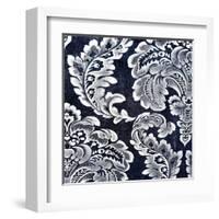 Abstract Blue Background or Paper with Grunge Background Texture with White Floral Patterns-iulias-Framed Art Print