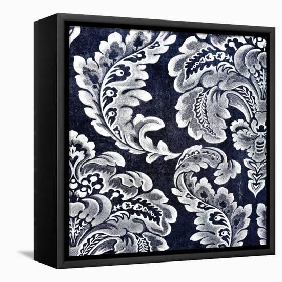 Abstract Blue Background or Paper with Grunge Background Texture with White Floral Patterns-iulias-Framed Stretched Canvas