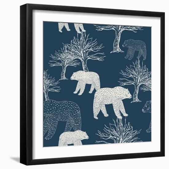 Abstract Blue Fantasy Background, Night Forest Theme, Christmas and New Year Festive Wallpaper, Fas-Dudi-Framed Art Print
