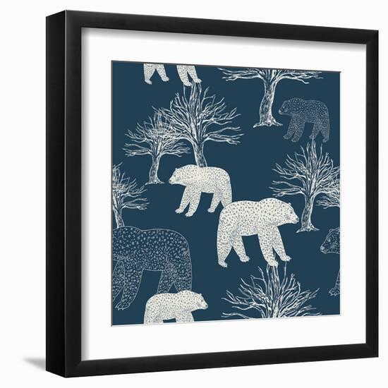 Abstract Blue Fantasy Background, Night Forest Theme, Christmas and New Year Festive Wallpaper, Fas-Dudi-Framed Art Print