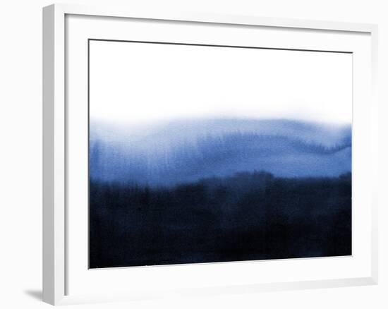 Abstract Blue Ink Wash Painting in East Asian Style. Grunge Texture. Traditional Japanese Ink Paint-null-Framed Art Print