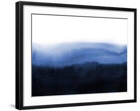 Abstract Blue Ink Wash Painting in East Asian Style. Grunge Texture. Traditional Japanese Ink Paint-null-Framed Art Print