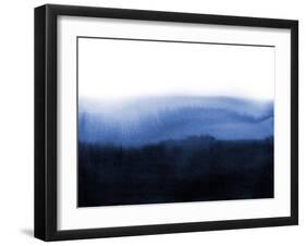 Abstract Blue Ink Wash Painting in East Asian Style. Grunge Texture. Traditional Japanese Ink Paint-null-Framed Art Print