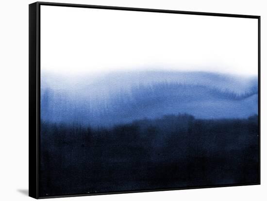 Abstract Blue Ink Wash Painting in East Asian Style. Grunge Texture. Traditional Japanese Ink Paint-null-Framed Stretched Canvas