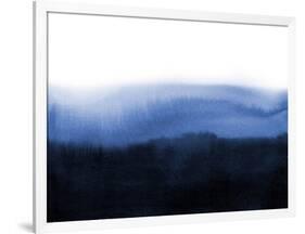Abstract Blue Ink Wash Painting in East Asian Style. Grunge Texture. Traditional Japanese Ink Paint-null-Framed Art Print