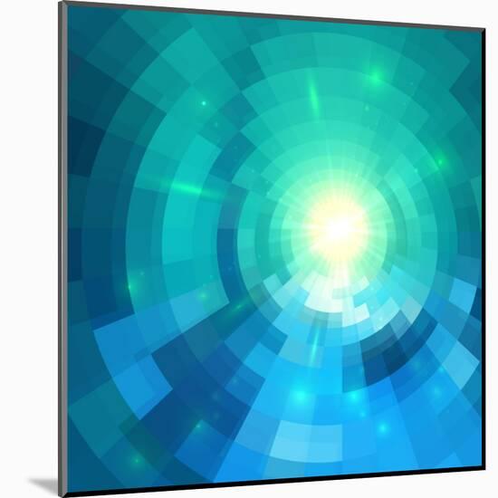 Abstract Blue Shining Circle Tunnel Vector Background-art_of_sun-Mounted Art Print