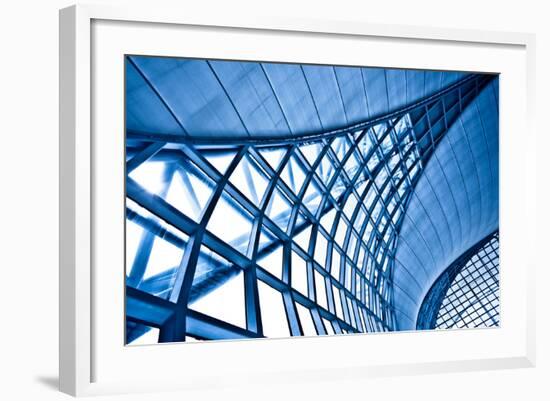 Abstract Blue Wall Interior Background, Horizontal Left Composition-babenkodenis-Framed Art Print