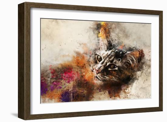 Abstract Cat Portrait-Valery Rybakow-Framed Art Print