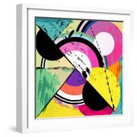 Abstract Circle Background, Retro/Vintage Style with Paint Strokes and Splashes-Kirsten Hinte-Framed Art Print