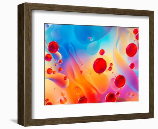 Abstract Colorful Backdrop with Oil Drops and Waves on Water Surface-Abstract Oil Work-Framed Photographic Print