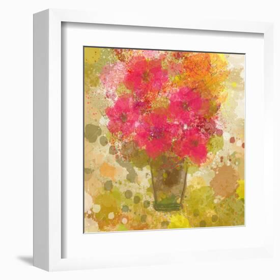 Abstract Colorful Flowers in Vase-Irena Orlov-Framed Art Print