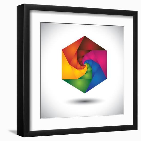 Abstract Colorful Hexagon With Infinite Spiral Steps-smarnad-Framed Art Print