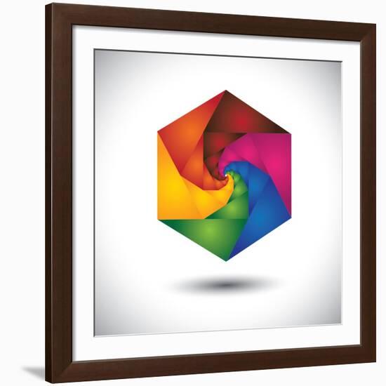 Abstract Colorful Hexagon With Infinite Spiral Steps-smarnad-Framed Art Print