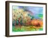 Abstract Colorful Landscape Painting. Oil Painting Mix Watercolor Technique on Paper. Semi- Abstrac-pluie_r-Framed Art Print