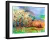 Abstract Colorful Landscape Painting. Oil Painting Mix Watercolor Technique on Paper. Semi- Abstrac-pluie_r-Framed Art Print