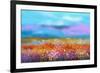 Abstract Colorful Oil Painting Landscape Background. Semi Abstract Image of Wildflower and Field. Y-pluie_r-Framed Art Print