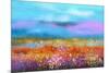 Abstract Colorful Oil Painting Landscape Background. Semi Abstract Image of Wildflower and Field. Y-pluie_r-Mounted Art Print