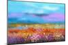 Abstract Colorful Oil Painting Landscape Background. Semi Abstract Image of Wildflower and Field. Y-pluie_r-Mounted Art Print