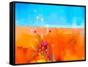 Abstract Colorful Oil Painting Landscape on Canvas. Semi- Abstract Image of Flowers in Meadows ( Fi-pluie_r-Framed Stretched Canvas