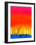 Abstract Colorful Oil Painting Landscape on Canvas. Semi- Abstract Image of Tree and Red Sky. Sprin-pluie_r-Framed Art Print