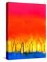 Abstract Colorful Oil Painting Landscape on Canvas. Semi- Abstract Image of Tree and Red Sky. Sprin-pluie_r-Stretched Canvas