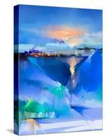 Abstract Colorful Oil Painting Landscape on Canvas. Semi- Abstract Image of Tree, Hill and Green, B-pluie_r-Stretched Canvas