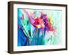 Abstract Colorful Oil Painting on Canvas. Semi- Abstract Image of Flowers-Nongkran_ch-Framed Photographic Print